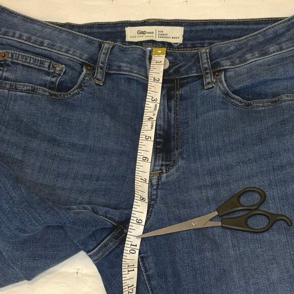 Gap 1969 Curvy Perfect Boot Jeans Women's 31R | Blue | Mid-Rise Raw Hem | EUC - Picture 8 of 9